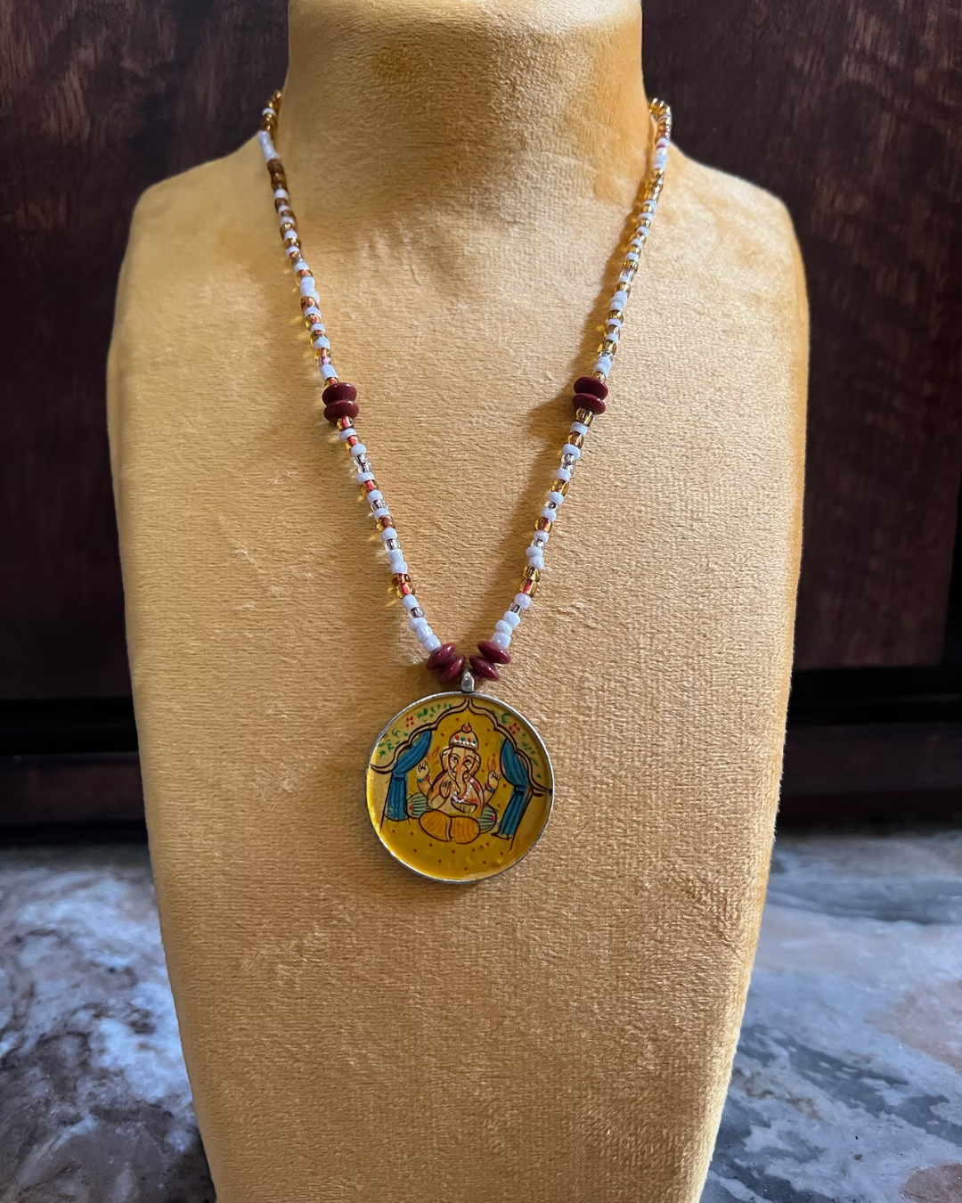 White and Beige Neutral Clean Women Bags Instagram Post (19) Ganpati Beaded Necklace - Image 1