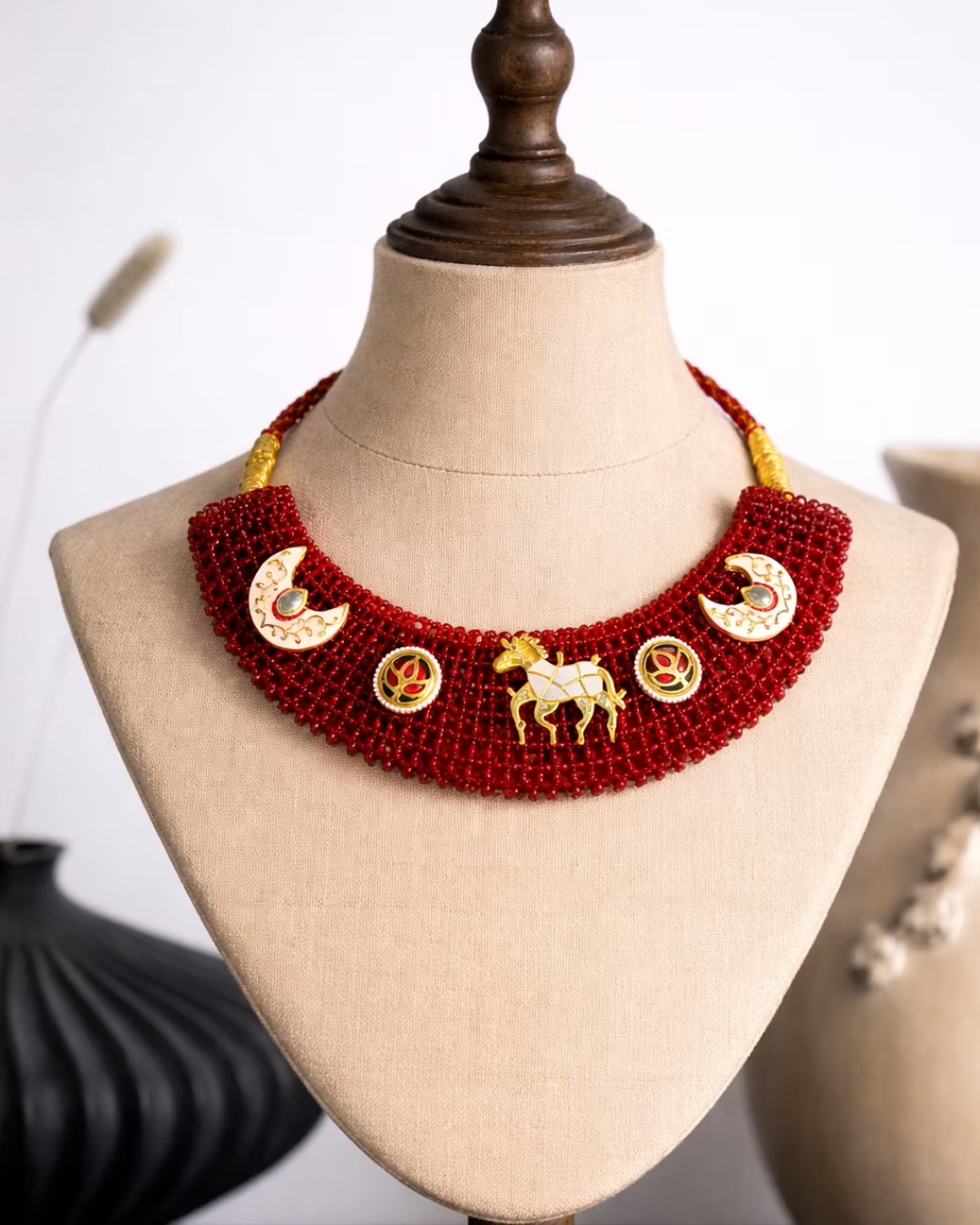 White and Beige Neutral Clean Women Bags Instagram Post (30) Beaded Heritage Motif Necklace - Image 1