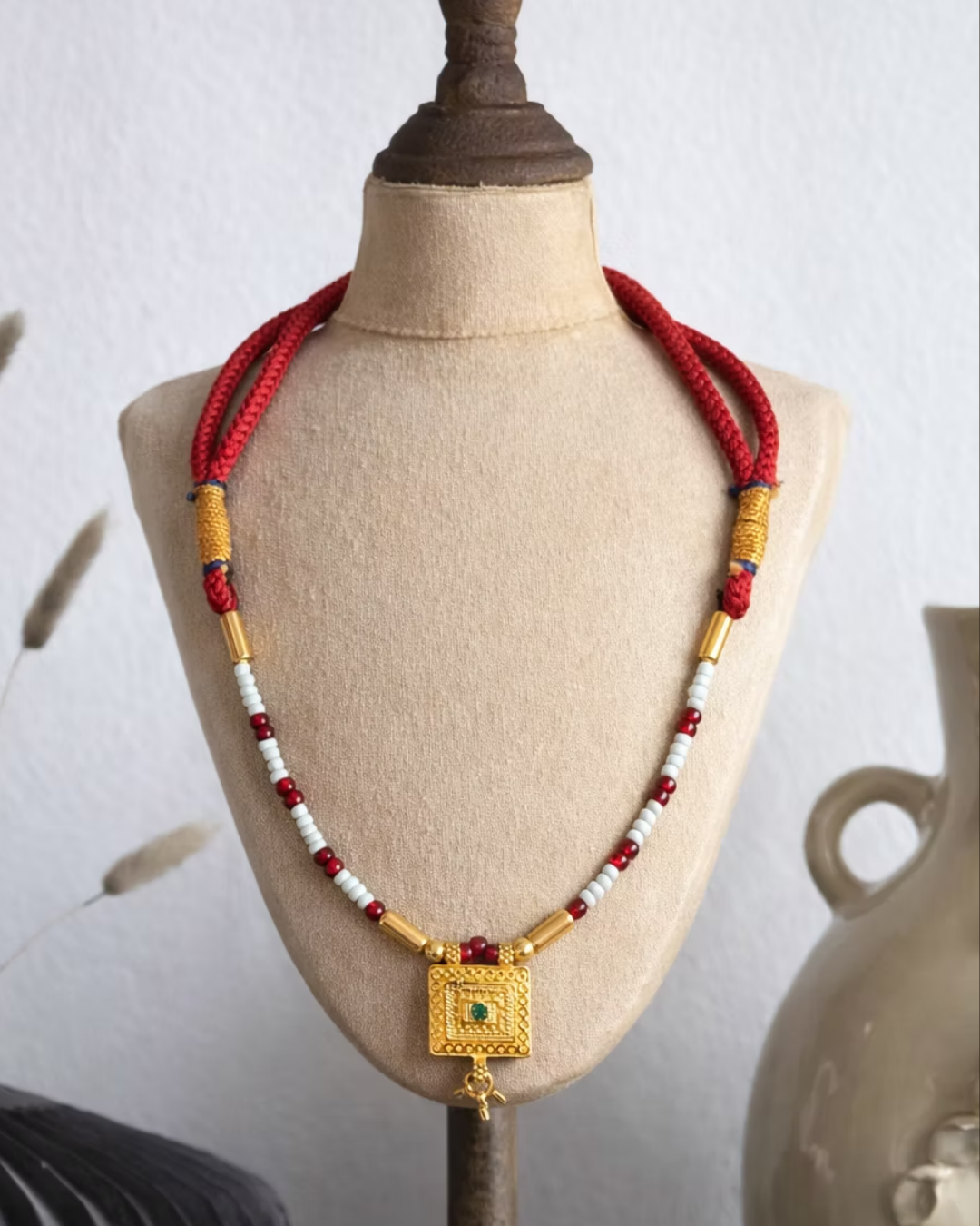 White and Beige Neutral Clean Women Bags Instagram Post (32) Vintage Red and Blue Beaded Necklace - Image 1