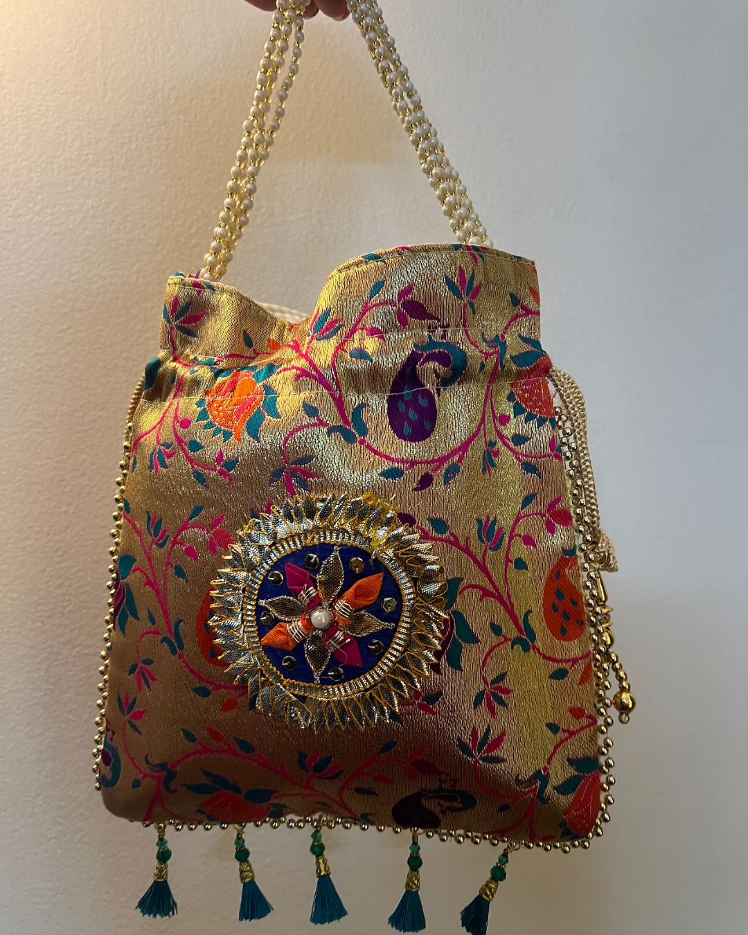 White and Beige Neutral Clean Women Bags Instagram Post (47) Paithani Potli Bag - Image 1