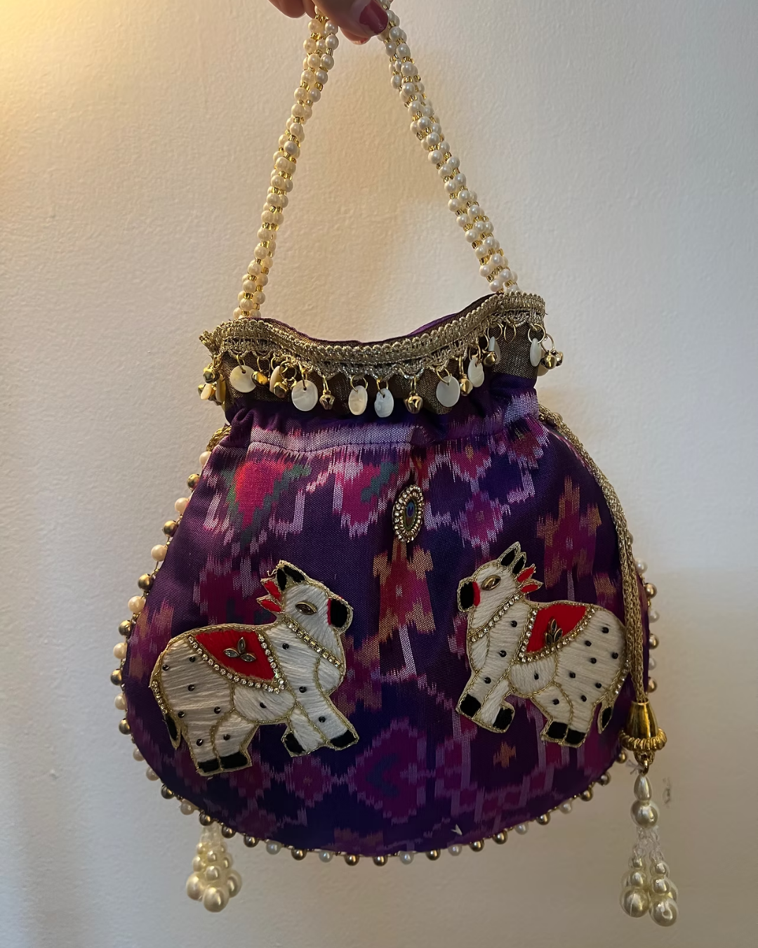 White and Beige Neutral Clean Women Bags Instagram Post (51) Purpel Picchwai Patola Potli Bag - Image 1